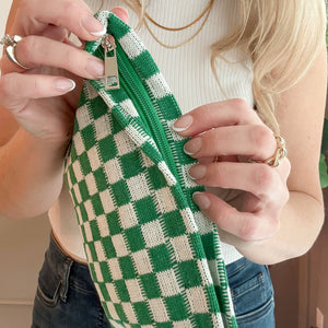 Medium Checkered Knit "Catch-All" Pouch in 5 Colors: Blue Check