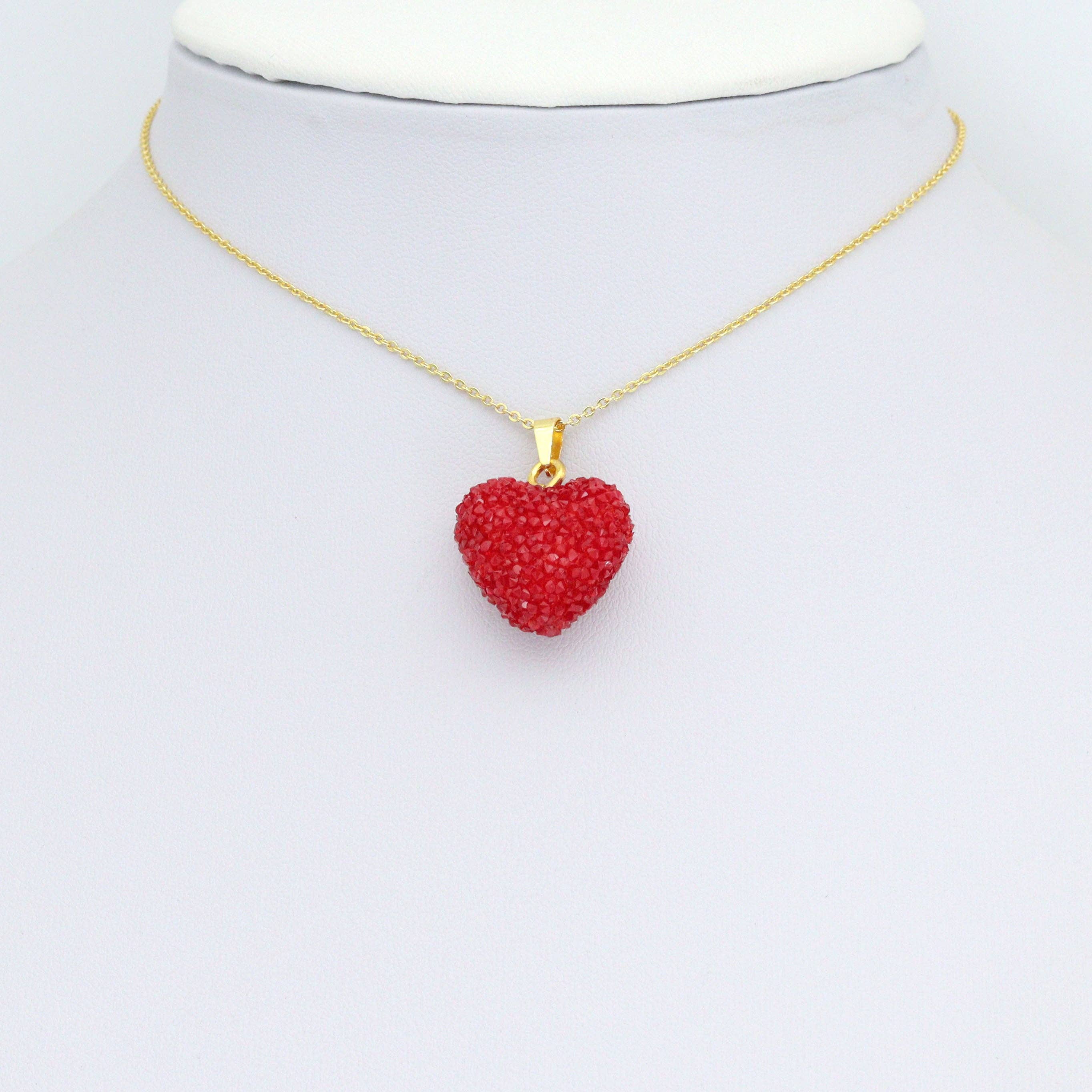 White Red Puffy Heart Charm Pendant,Sku#LD720: White