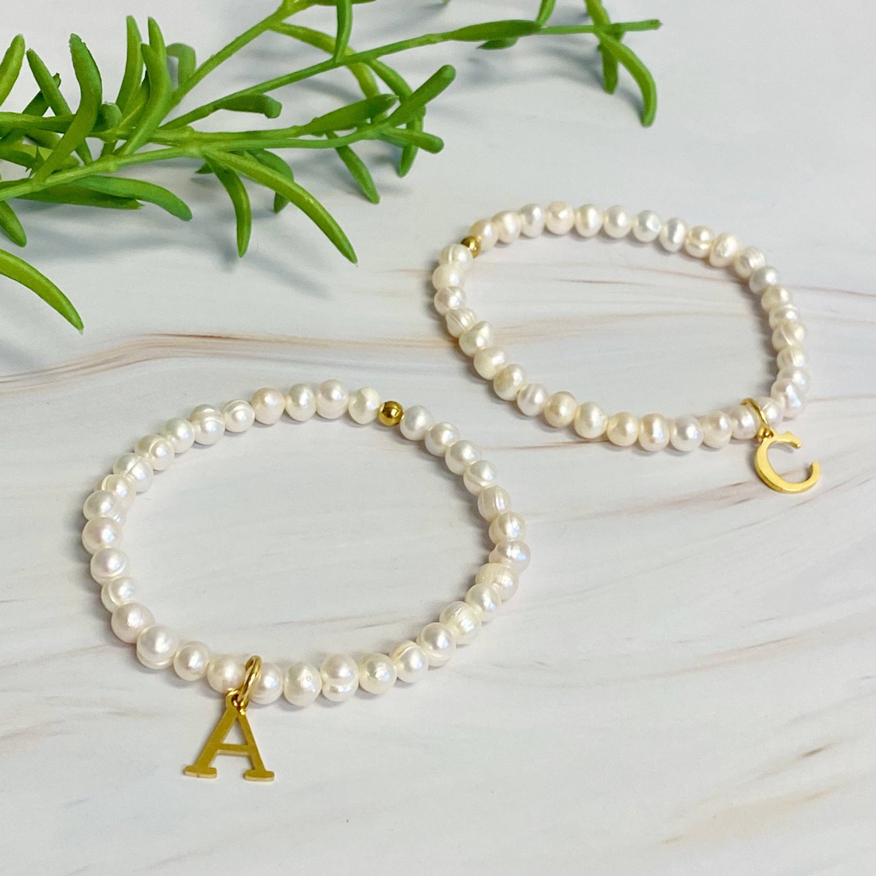 Freshwater Pearl Initial Charm Bracelet: R