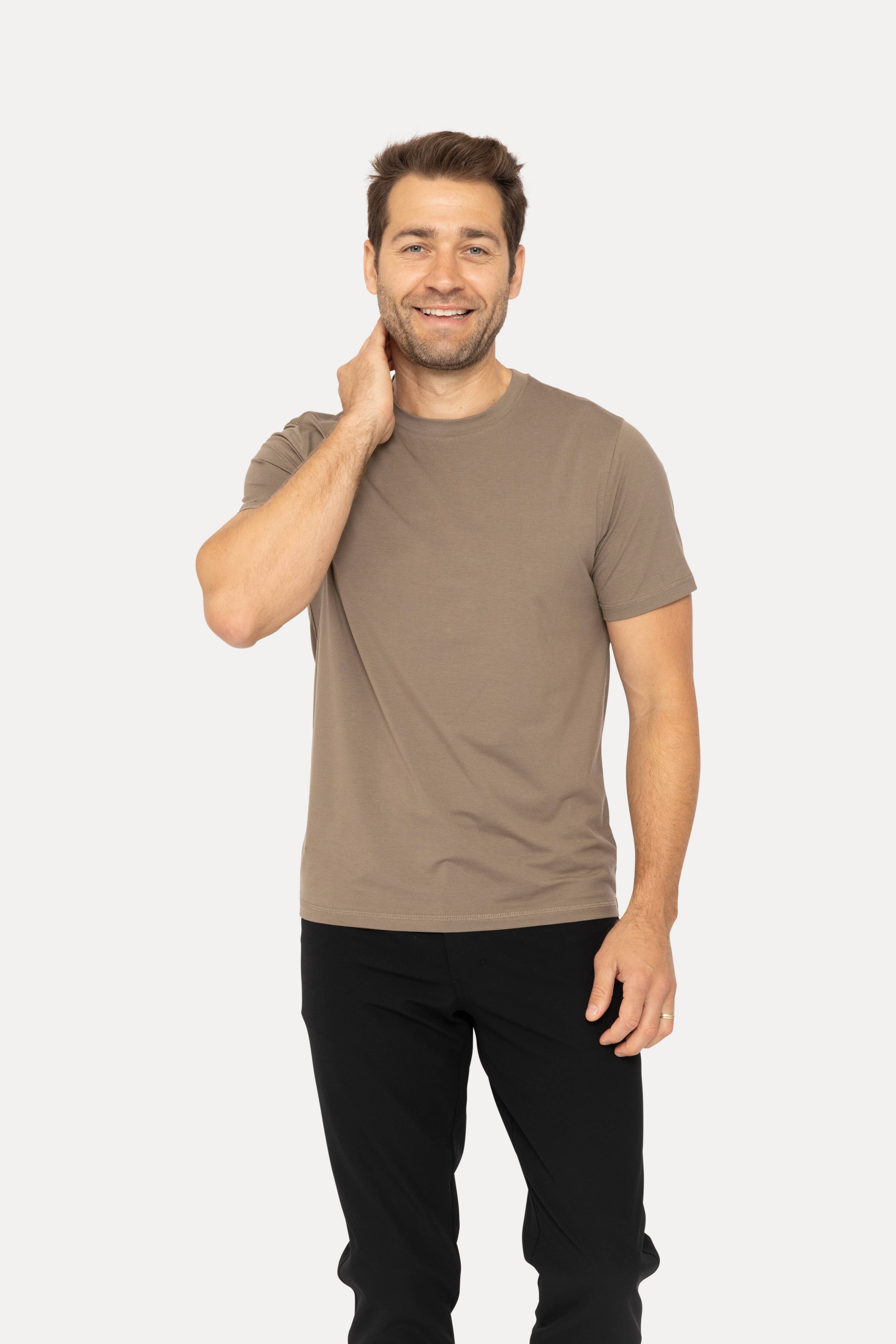 MONO B MEN - Air Essentials Crew Neck Tee: OLIVE / S:M:L