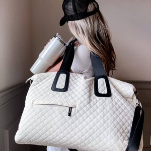 Quilted Weekender In Off White Or Beige: Off White