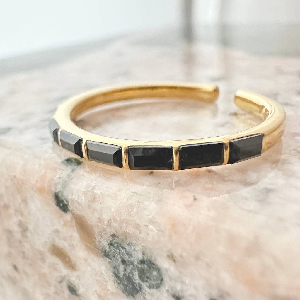 Crystal Lined Baguette Ring: Gold / S/M / Black Onyx