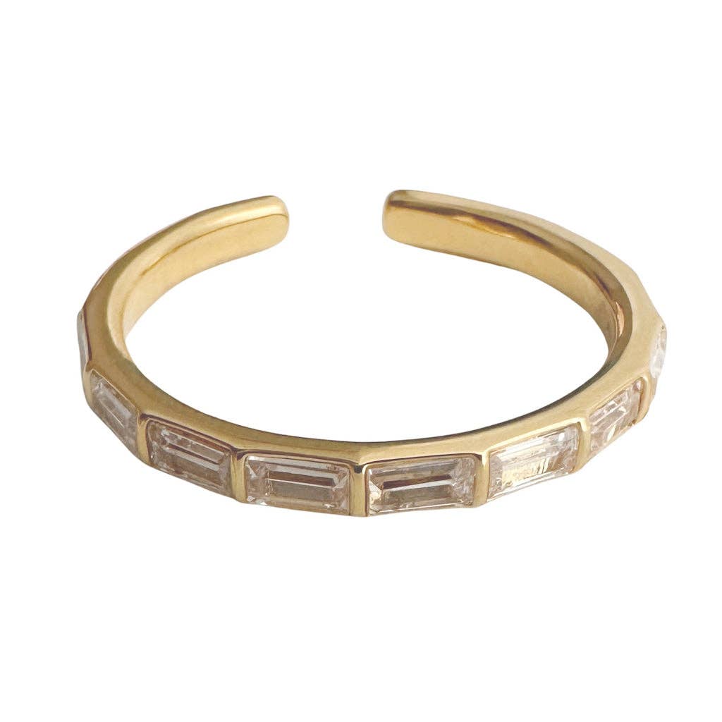 Crystal Lined Baguette Ring: Gold / S/M / Crystal Clear