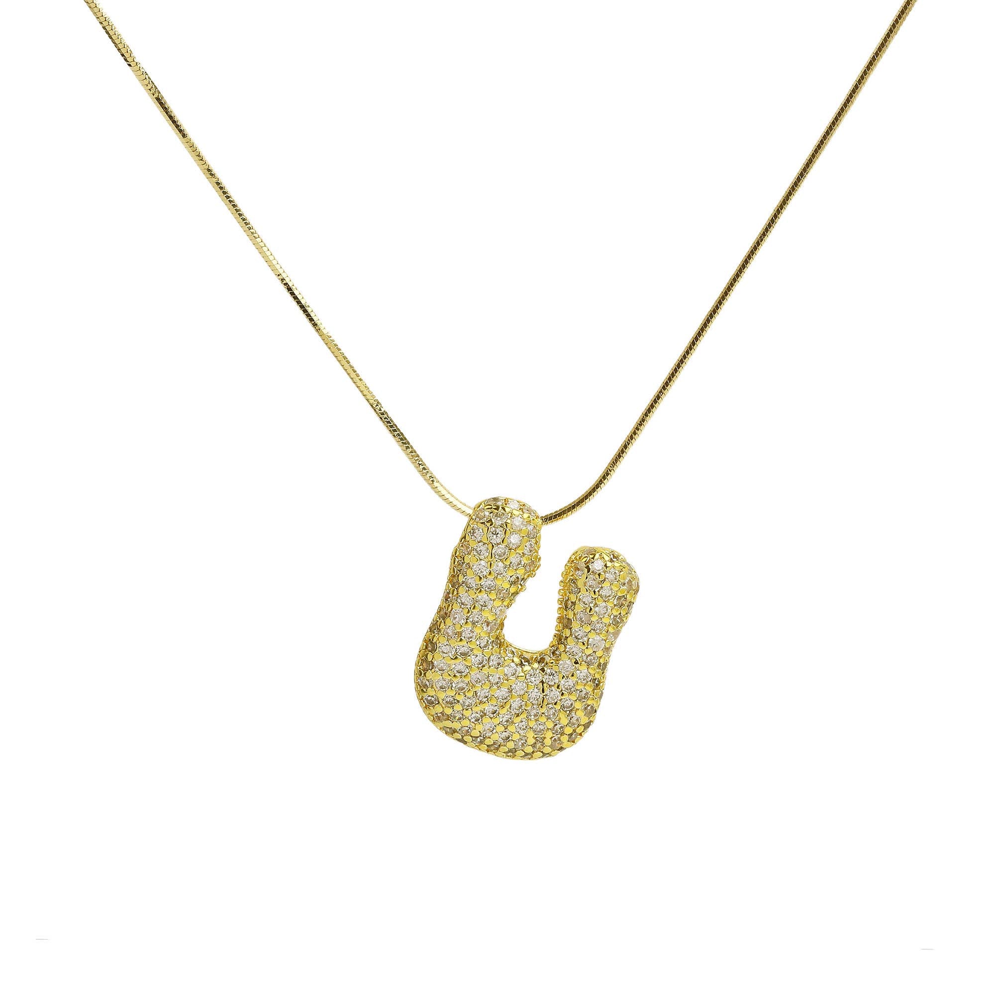 Initial Waterdrop 18K Gold Necklace: H / CZ Rhinestone Gold Filled