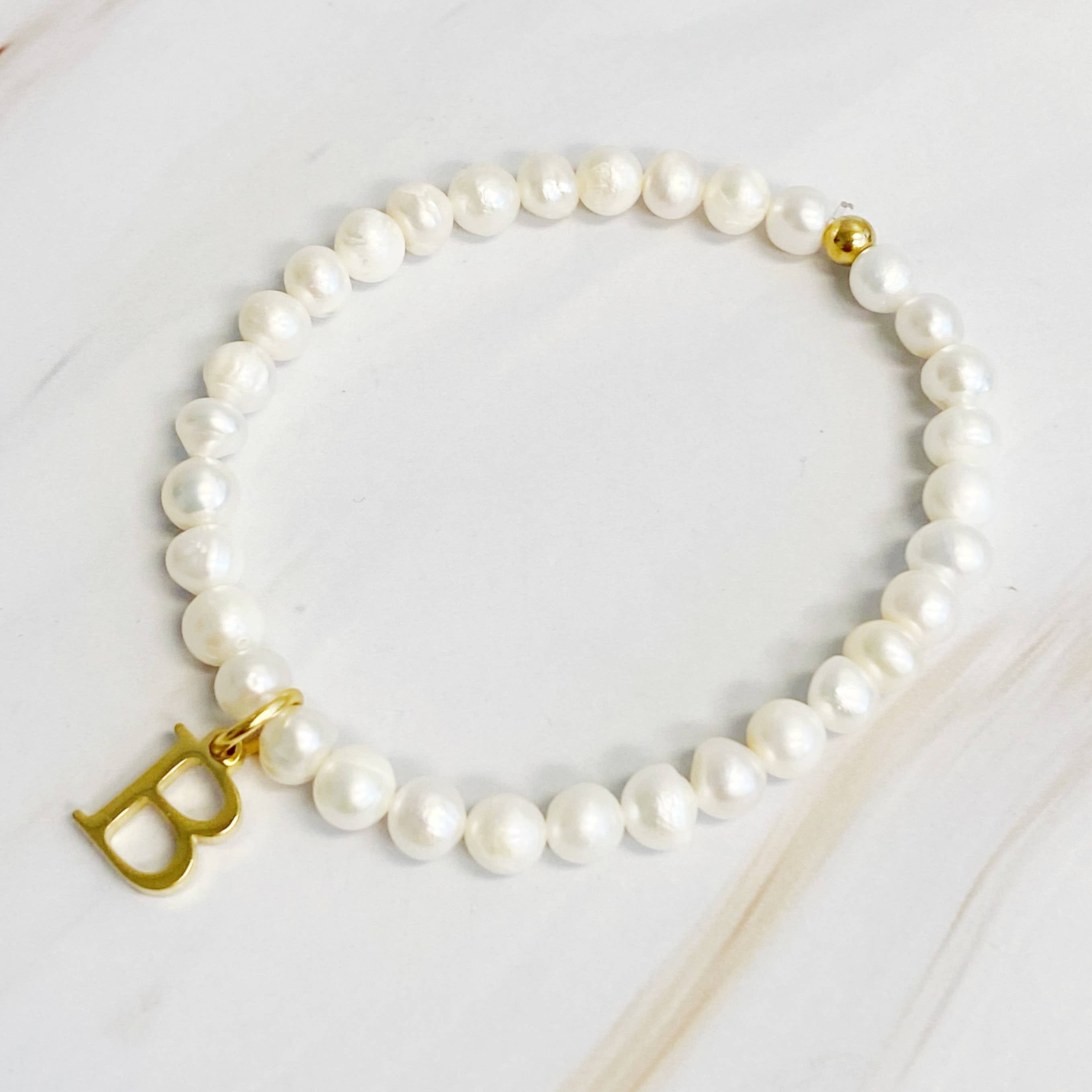 Freshwater Pearl Initial Charm Bracelet: T