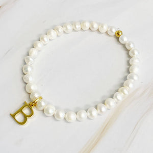 Freshwater Pearl Initial Charm Bracelet: D