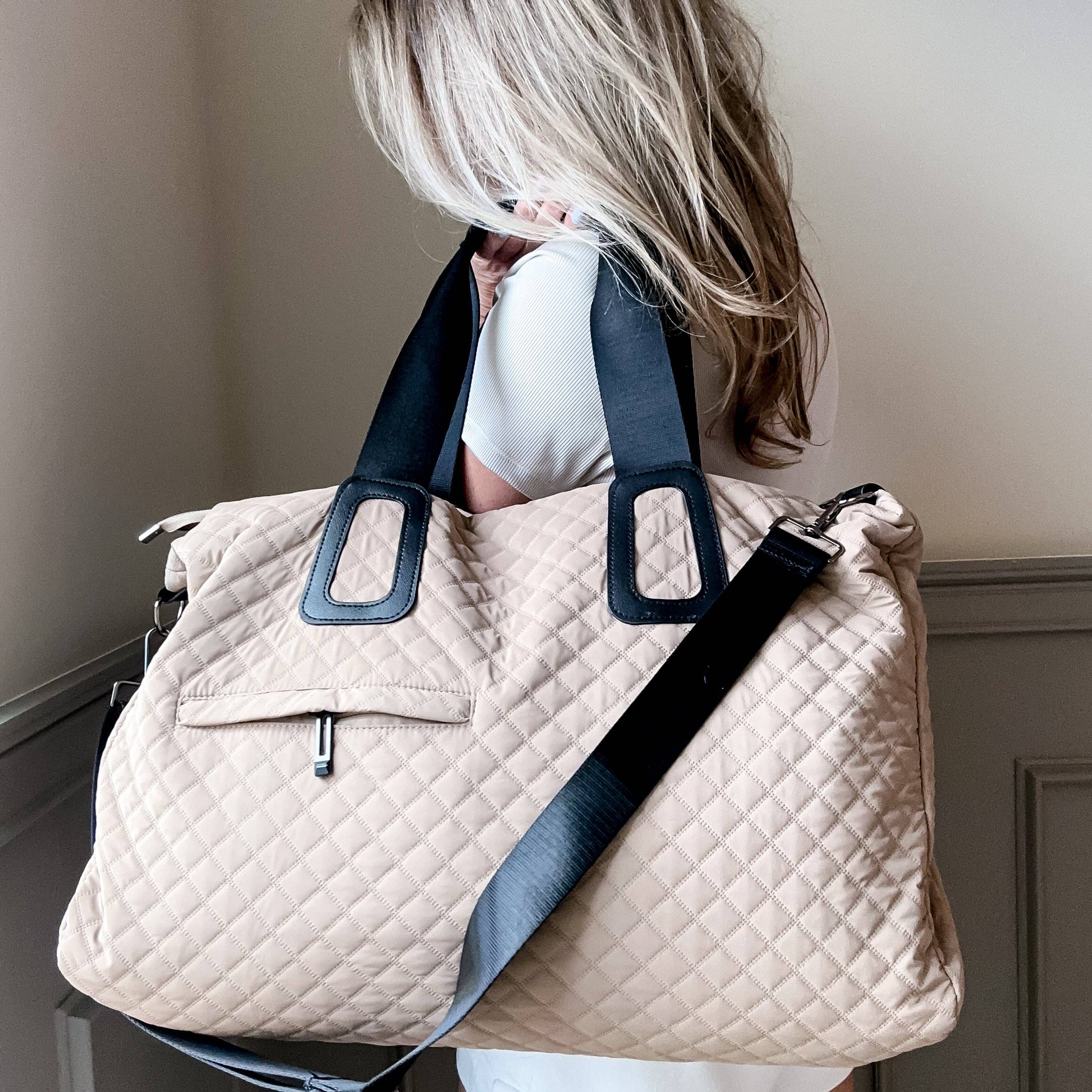 Quilted Weekender In Off White Or Beige: Off White