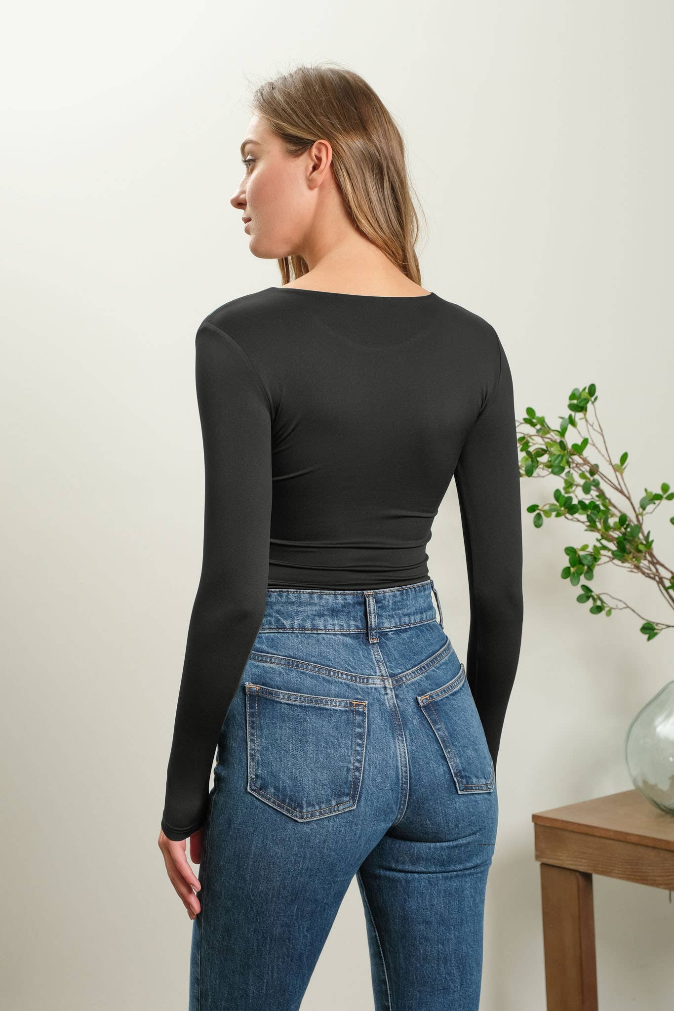 SOLID ROUND NECK LONG SLEEVE BODYSUIT: NAVY