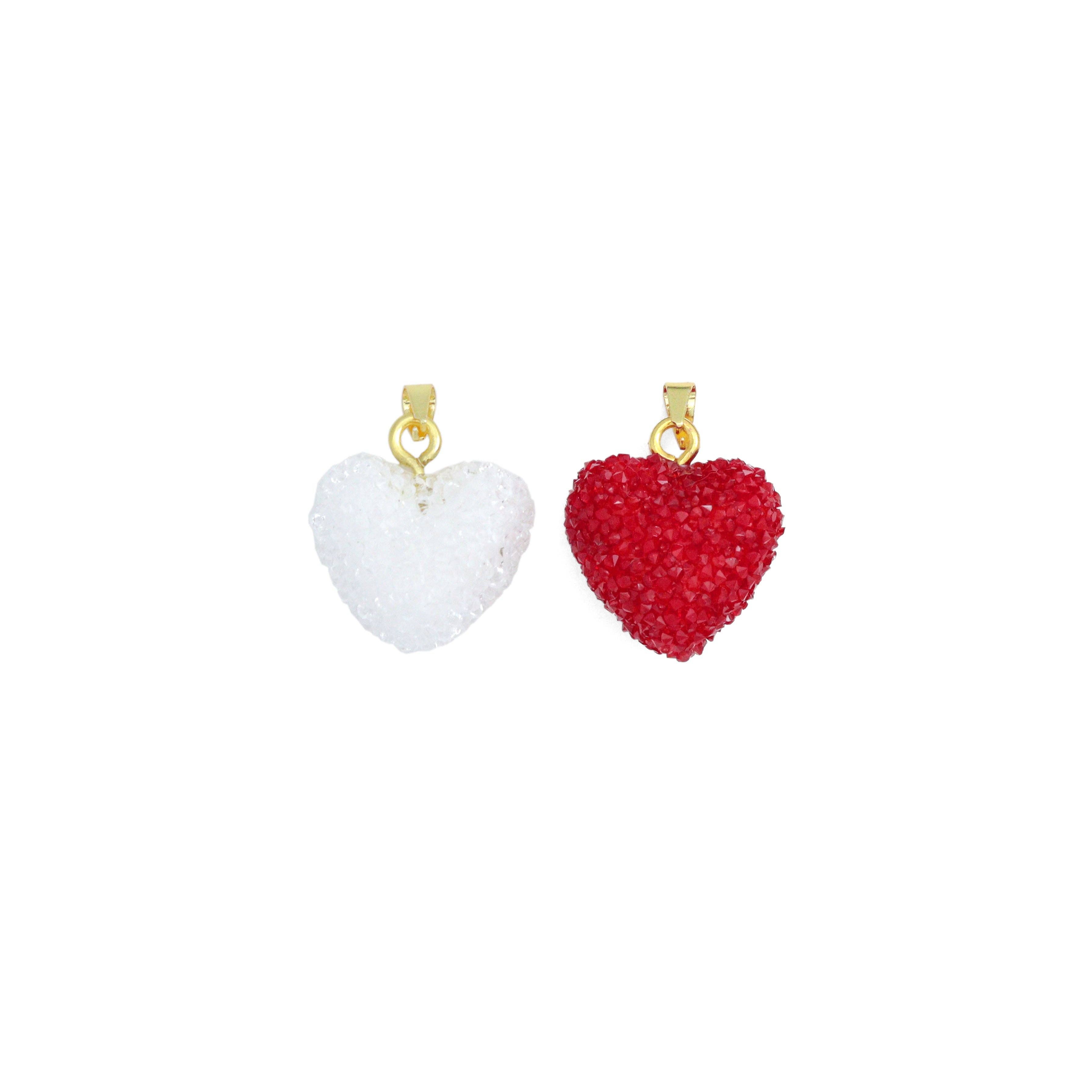 White Red Puffy Heart Charm Pendant,Sku#LD720: White