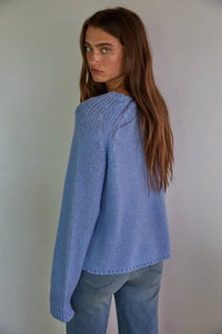 W1565 | Knit Acrylic Nylon Wool Alpaca Sweater Ribbed Detail: Dusty Blue / S:M:L