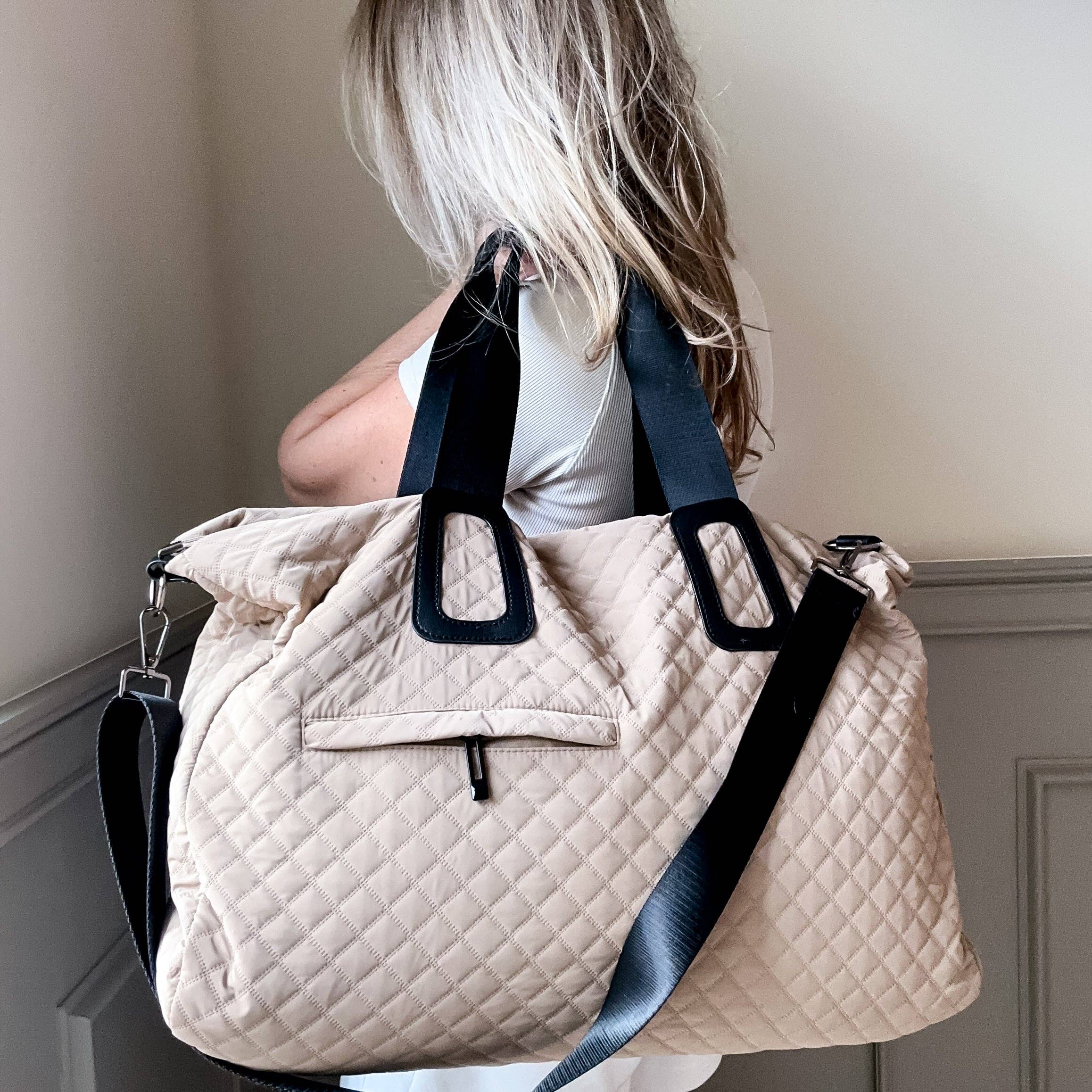 Quilted Weekender In Off White Or Beige: Off White