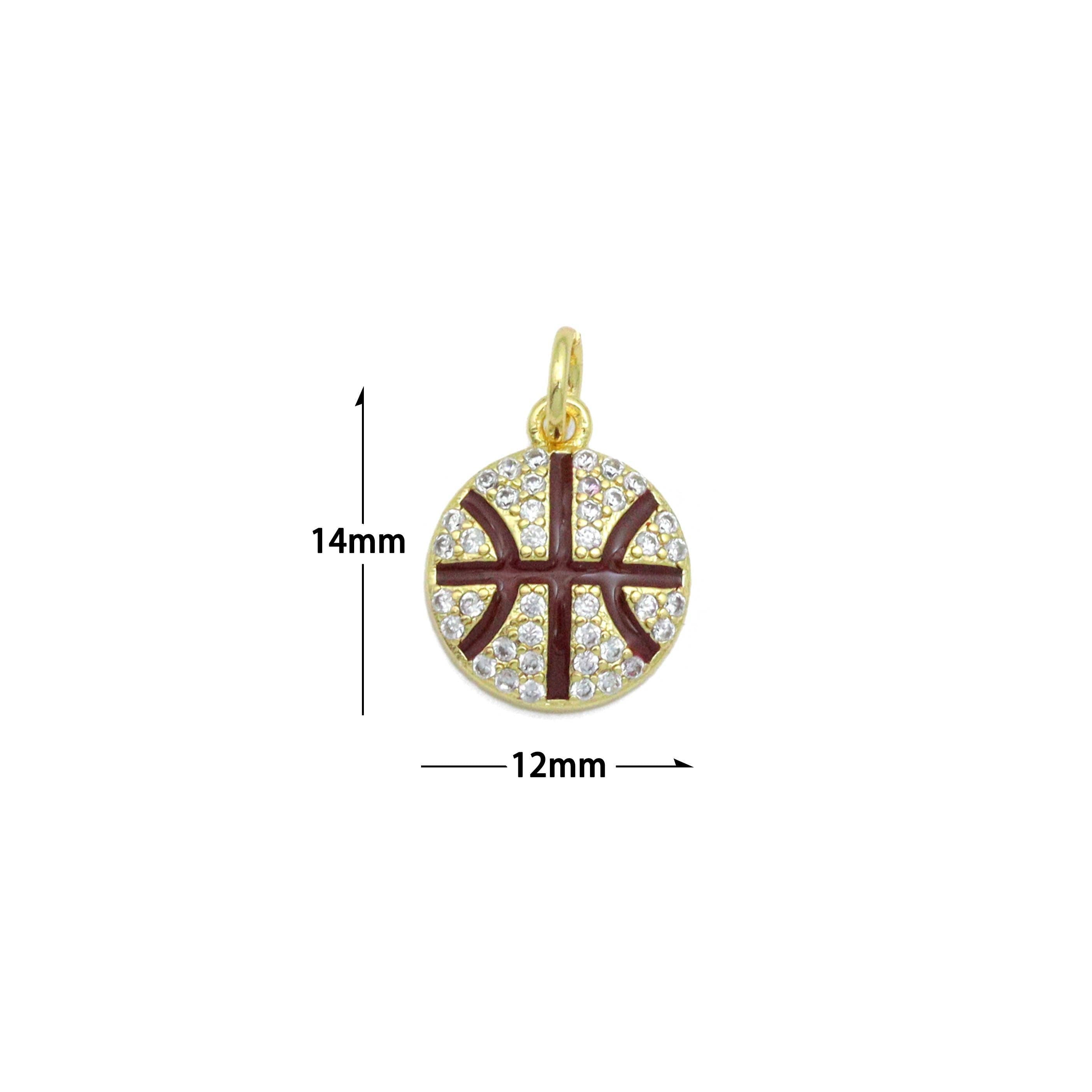 CZ Enamel Gold Basketball Charm Pendant, Sku#LK1161