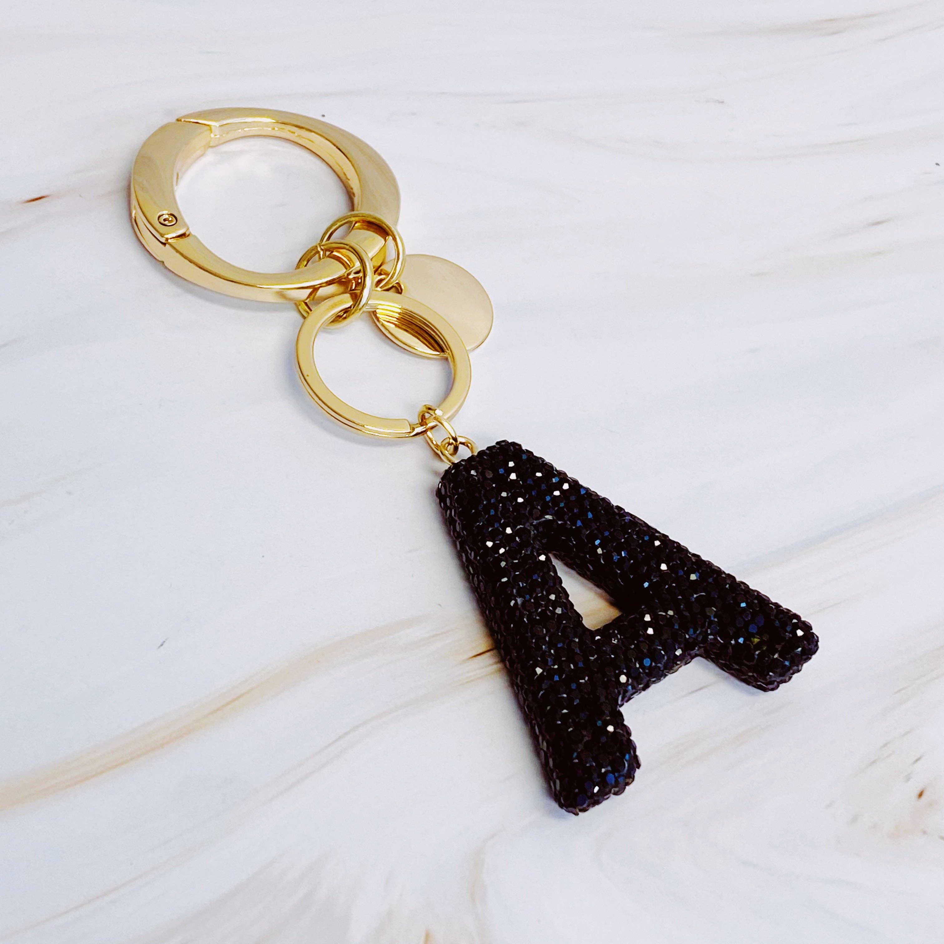 It Girl Glam Initial Key Chain: R / Black Diamonds