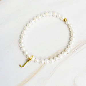 Freshwater Pearl Initial Charm Bracelet: D