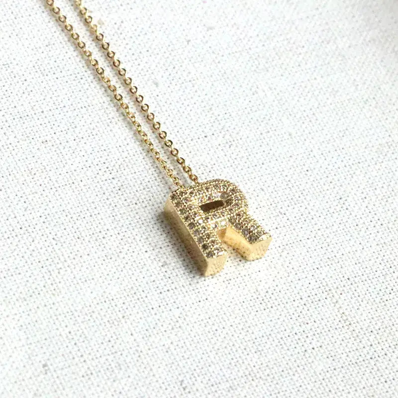 Initial Alphabet Personalized Rhinestone Letter Necklace: N