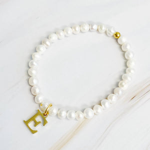 Freshwater Pearl Initial Charm Bracelet: D