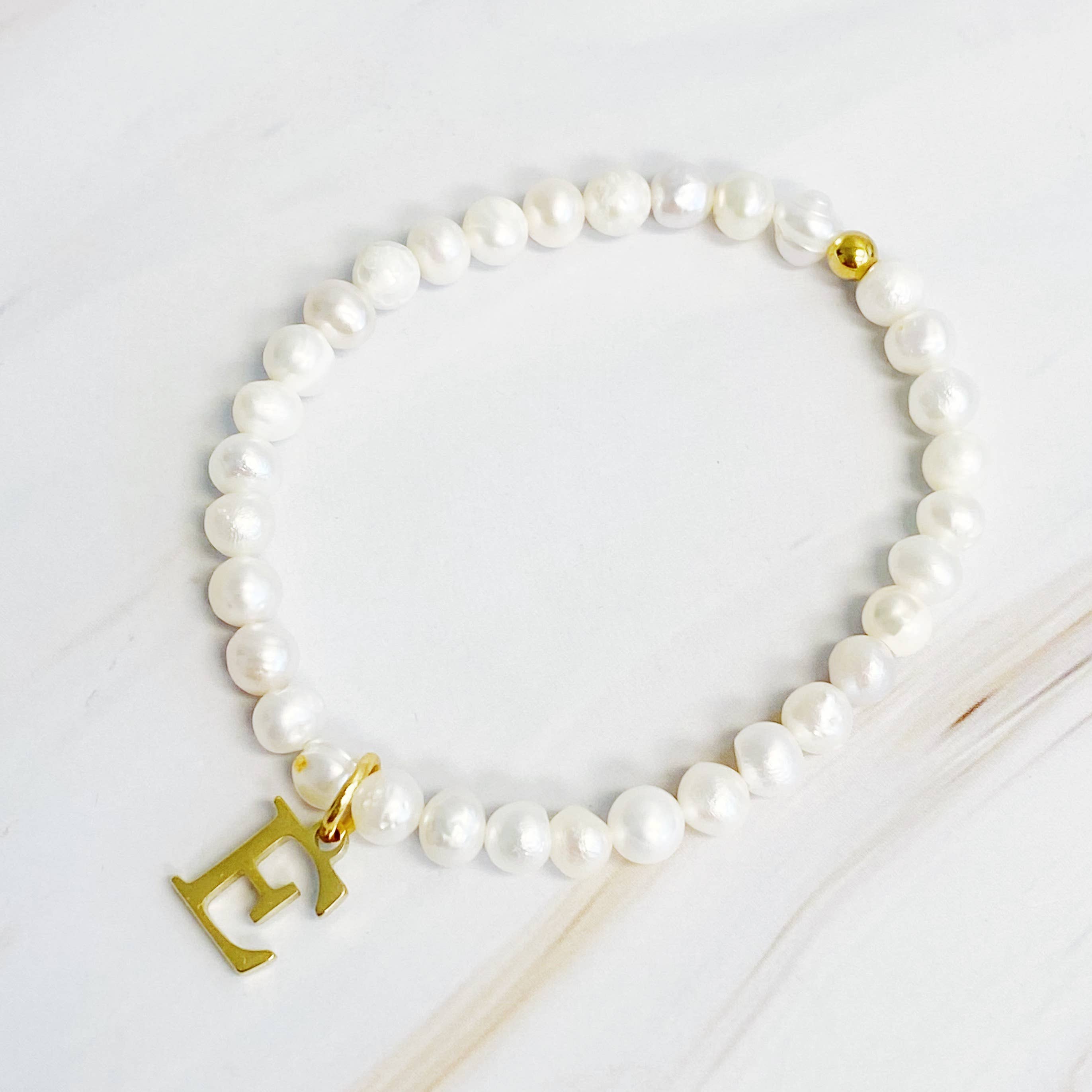 Freshwater Pearl Initial Charm Bracelet: T