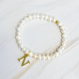 Freshwater Pearl Initial Charm Bracelet: D