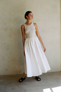 AR1179 | Woven 100% Cotton Midi Skirt: Off White / S:M:L