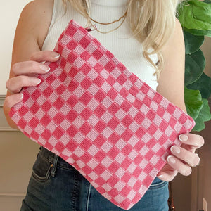 Medium Checkered Knit "Catch-All" Pouch in 5 Colors: Blue Check