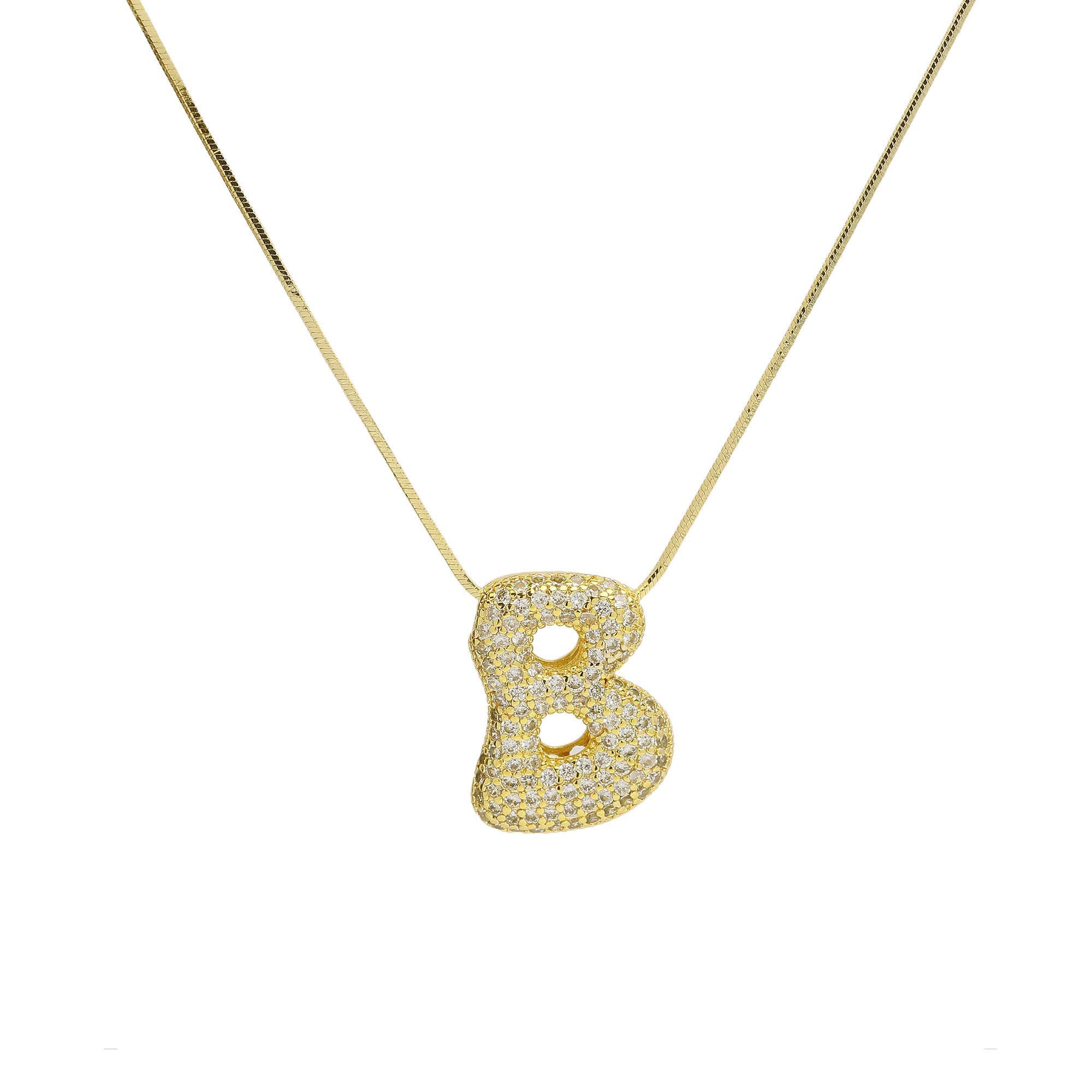 Initial Waterdrop 18K Gold Necklace: H / CZ Rhinestone Gold Filled