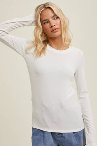 ROUND NECK FITTED RIBBED KNIT TOP / WL24-9450: IVORY / S:M:L