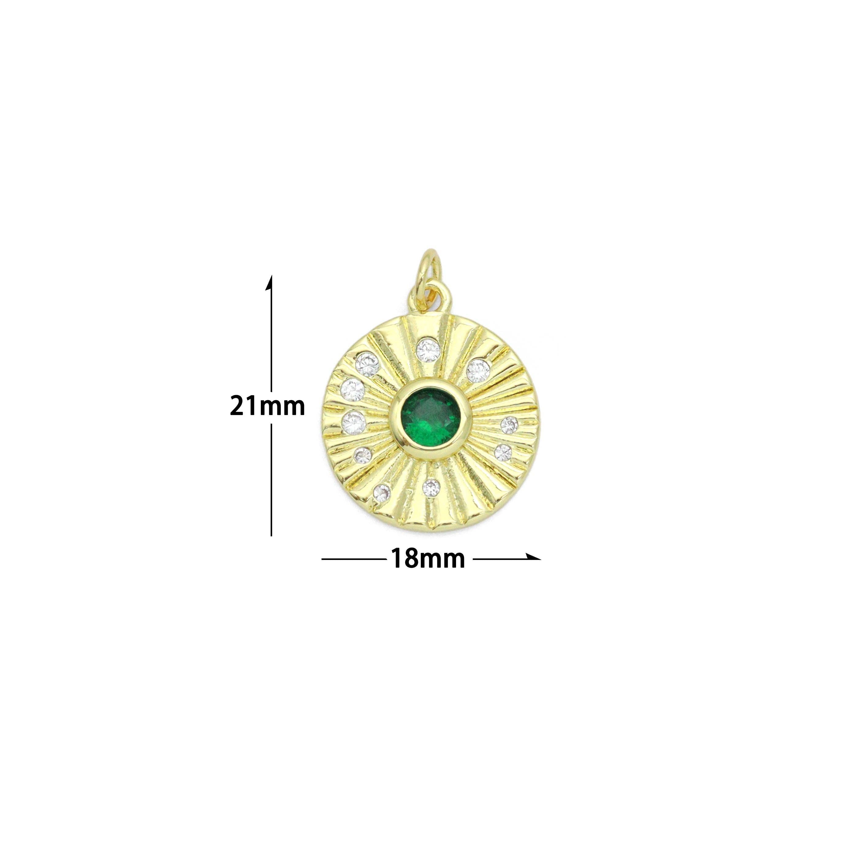 CZ Gold Radical Coin with Emerald Green Center Charm Pendant, Sku#LK1174