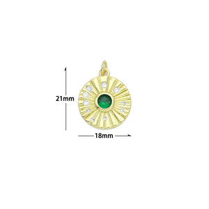 CZ Gold Radical Coin with Emerald Green Center Charm Pendant, Sku#LK1174