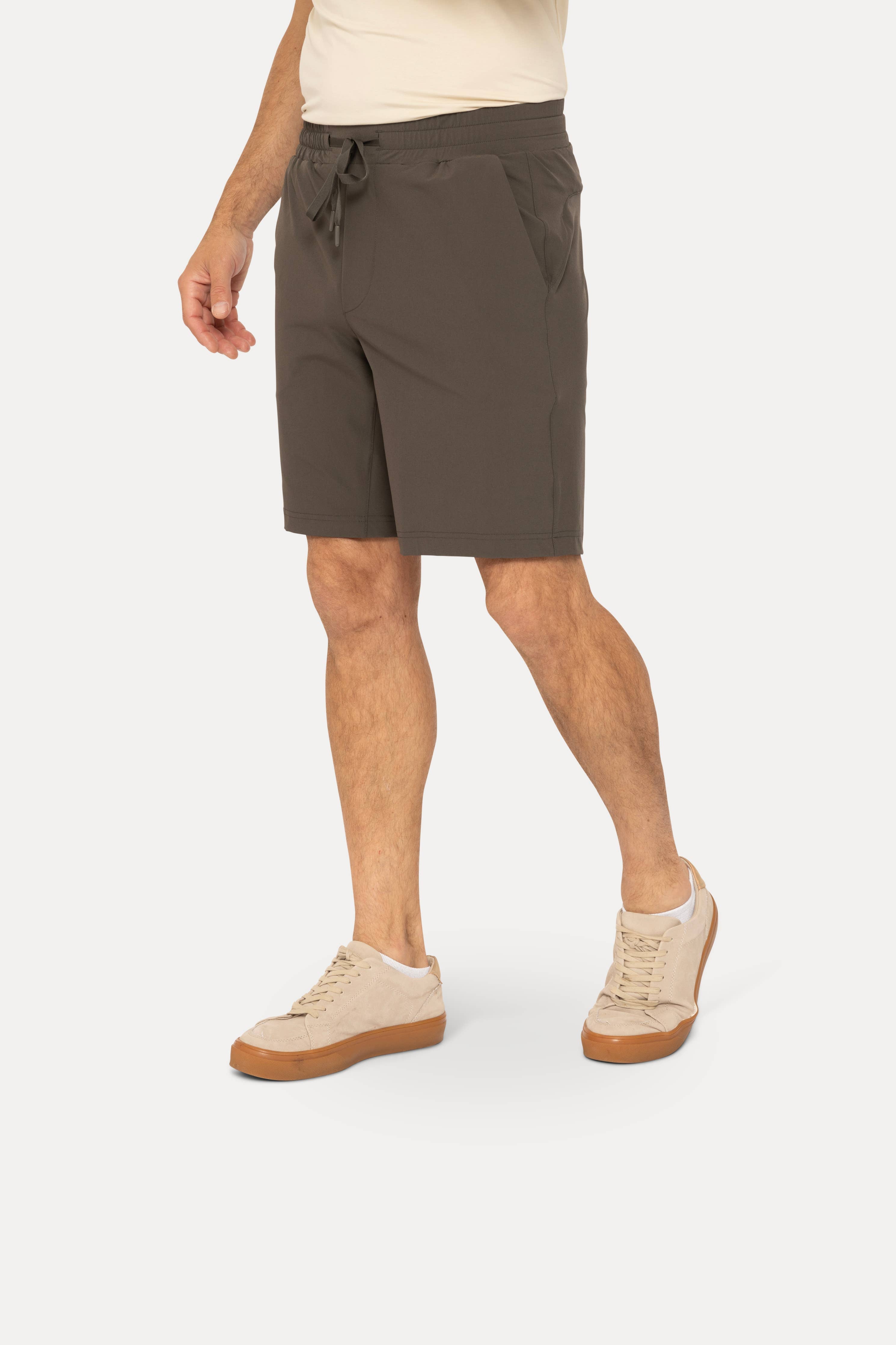 Drawstring Shorts with Pockets: BLACK OLIVE / S:M:L:XL