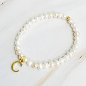 Freshwater Pearl Initial Charm Bracelet: D