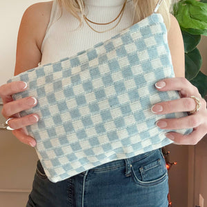 Medium Checkered Knit "Catch-All" Pouch in 5 Colors: Blue Check