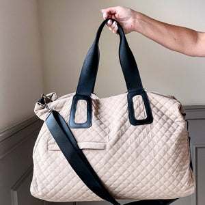 Quilted Weekender In Off White Or Beige: Off White