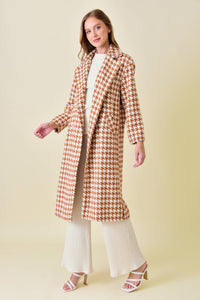 ELEGANT LONG SLEEVE HOUNDSTOOTH LONG COAT