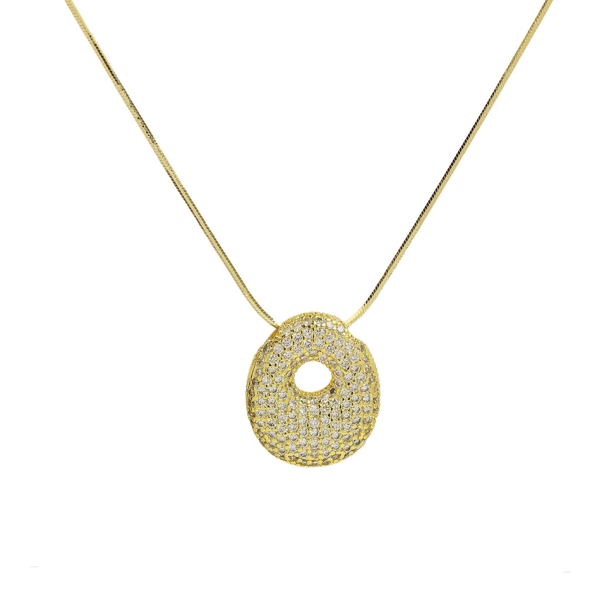 Initial Waterdrop 18K Gold Necklace: H / CZ Rhinestone Gold Filled