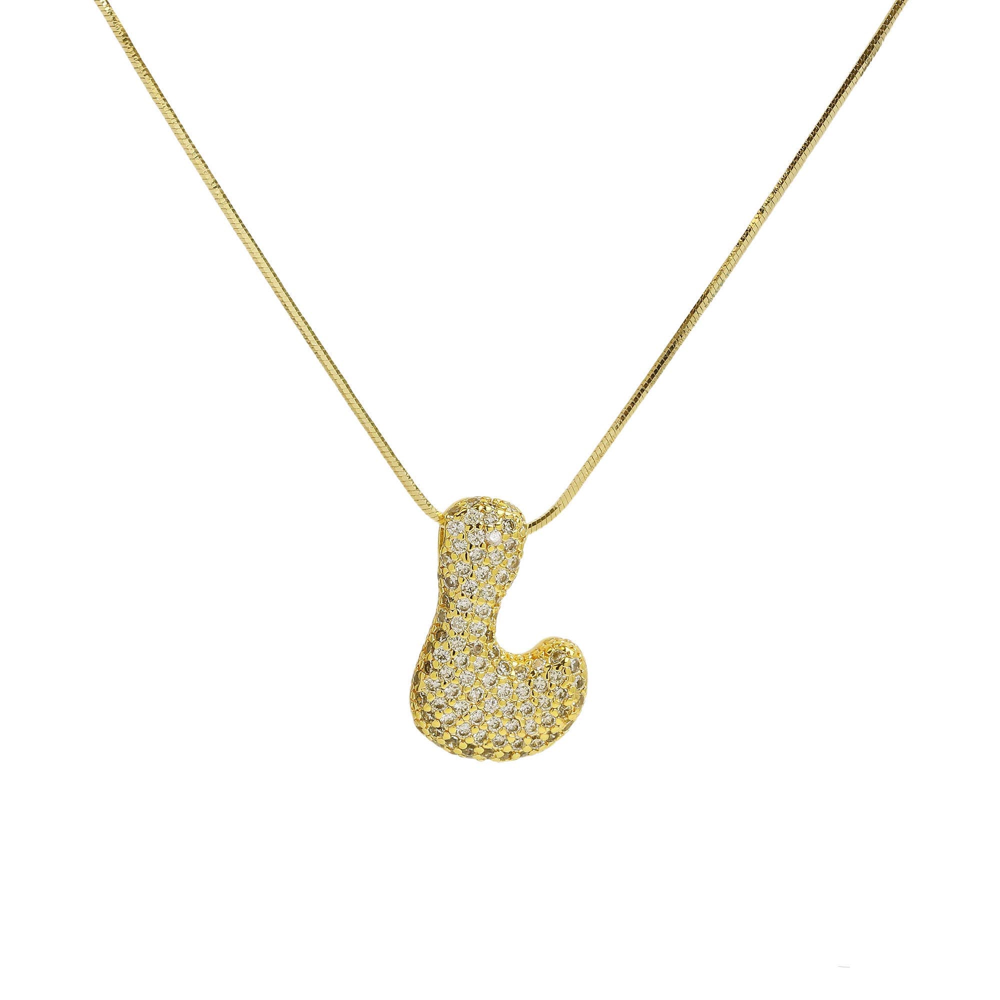 Initial Waterdrop 18K Gold Necklace: H / CZ Rhinestone Gold Filled