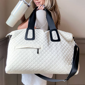 Quilted Weekender In Off White Or Beige: Off White