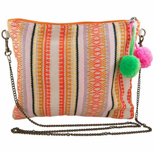 Multicolored Sequined Arrow Women Clutch Bag with Pom Poms: Multicolored
