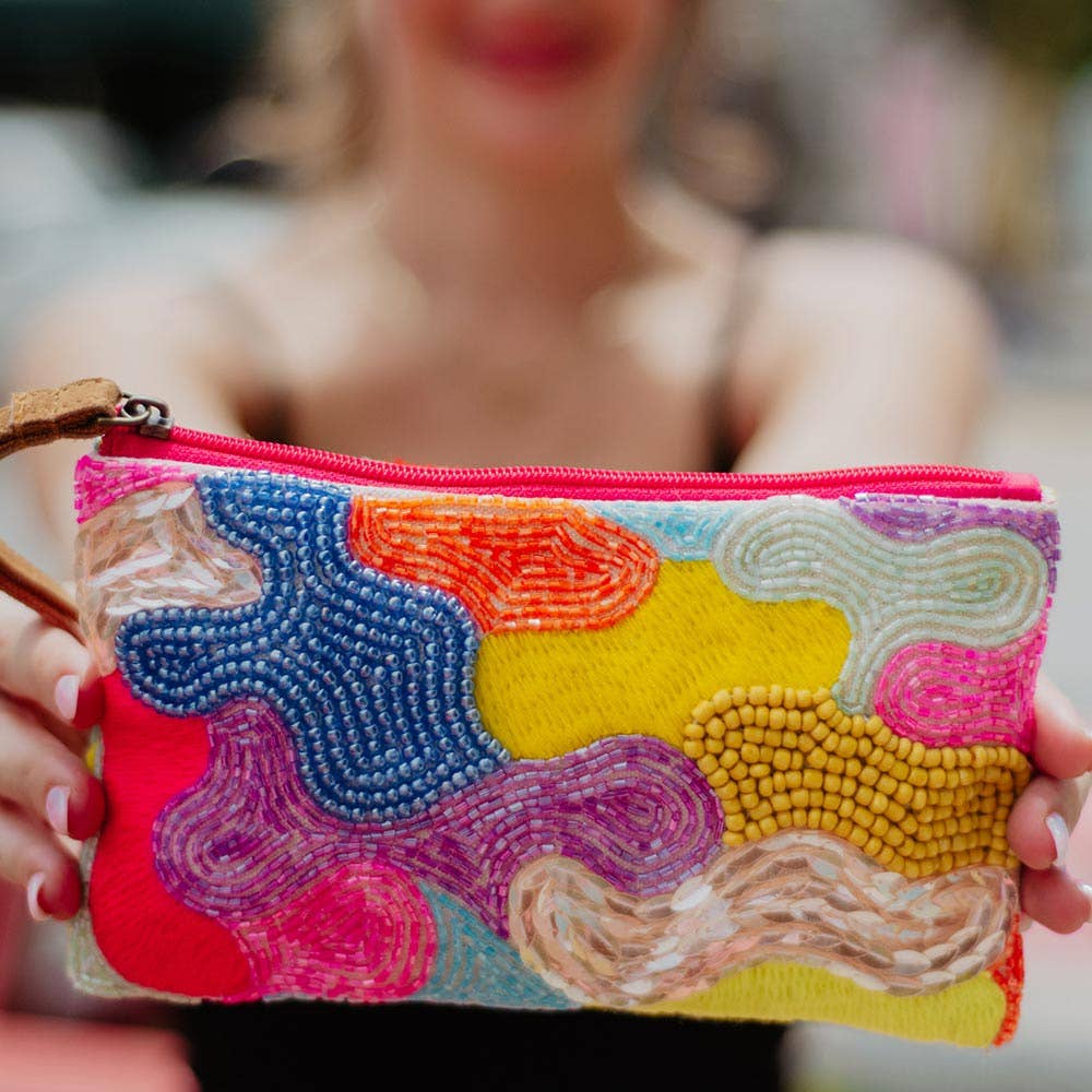 Multicolored Aztec Sequin and Beaded Wristlet Purse
