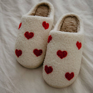 Hearts ALL OVER Patterned Slippers: L/XL