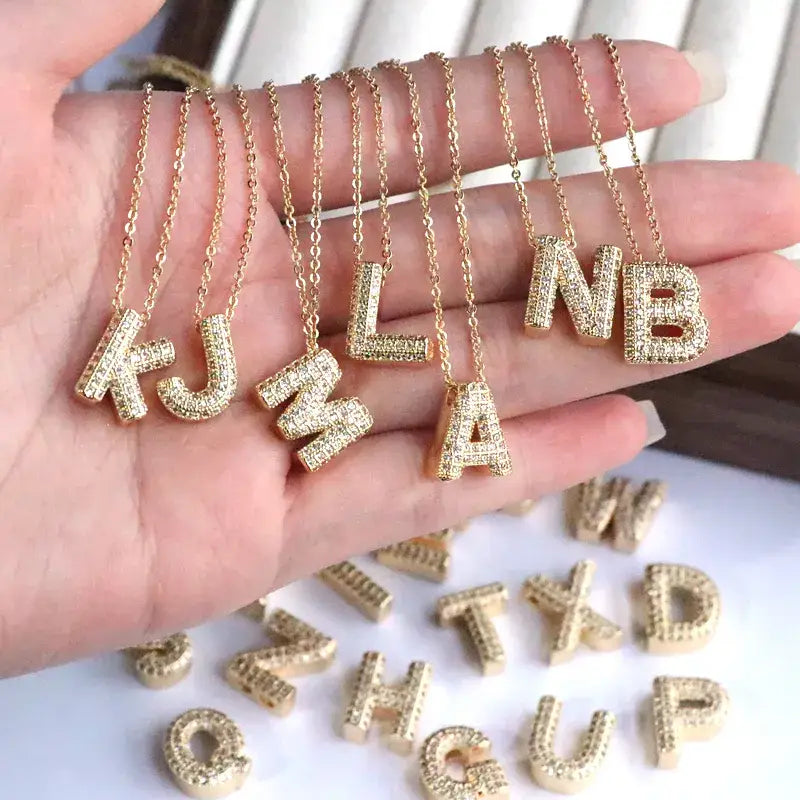 Initial Alphabet Personalized Rhinestone Letter Necklace: Q