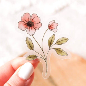 Clear Pink Primrose Sticker 2.5x2.75in